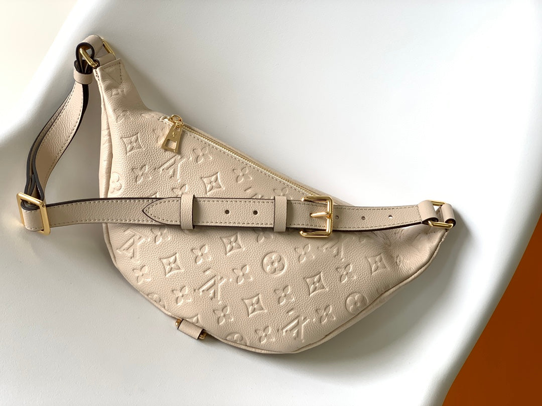 Louis Vuitton Luxury Off-White Embossed Leather Belt Bag with Gold Hardware