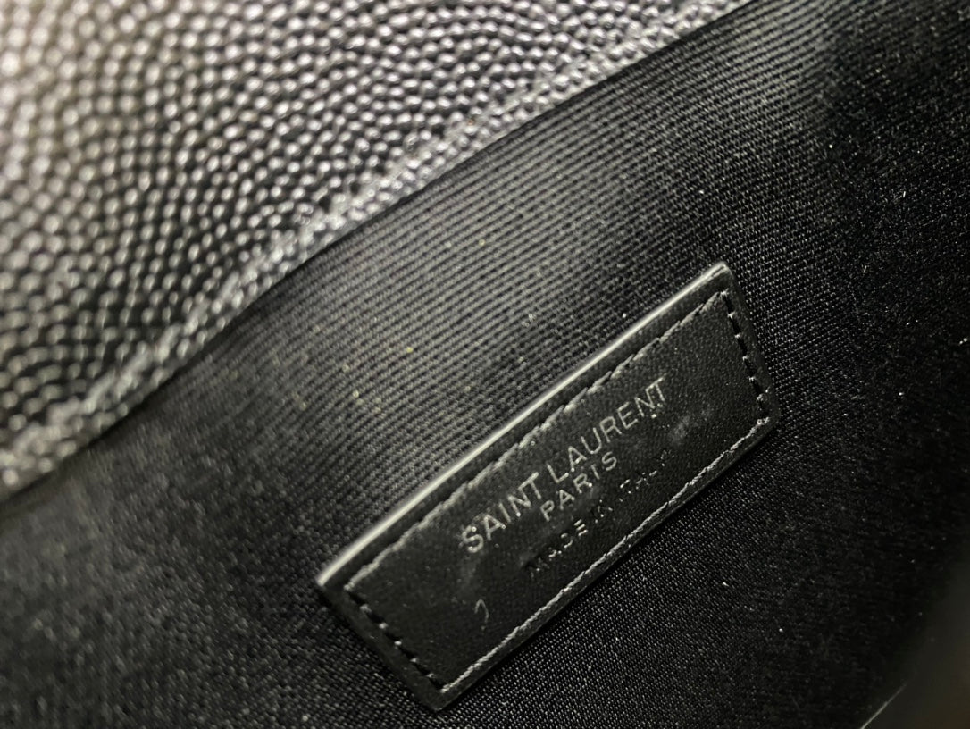 Saint Laurent Cassandre Black Leather Envelope Clutch Bag with Silver Hardware