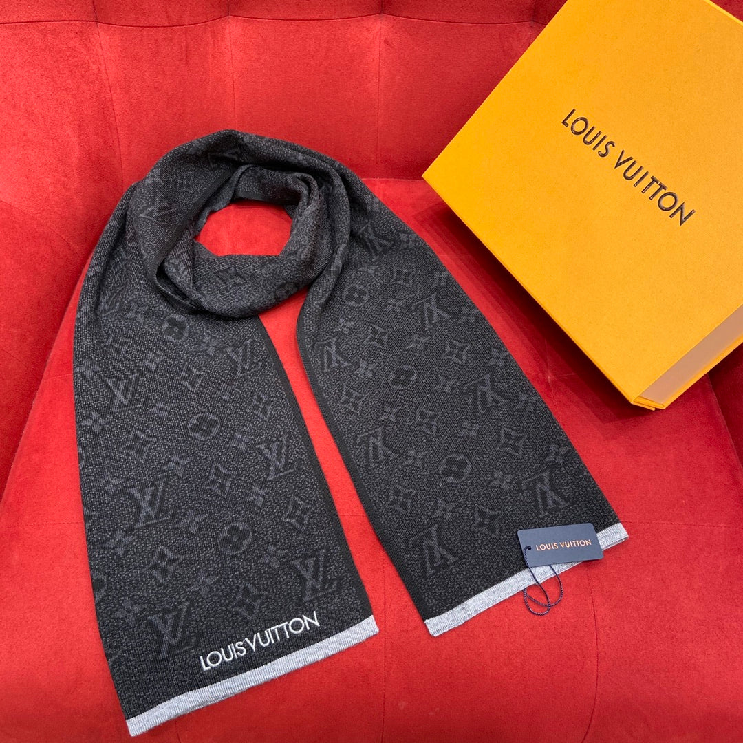 Louis Vuitton Monogram Classic Scarf - Anthracite Grey Luxury Wool Winter Scarf