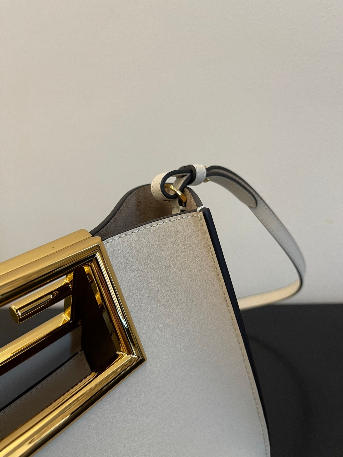 Fendi C'mon Mini White Leather Shoulder Bag with Gold Hardware