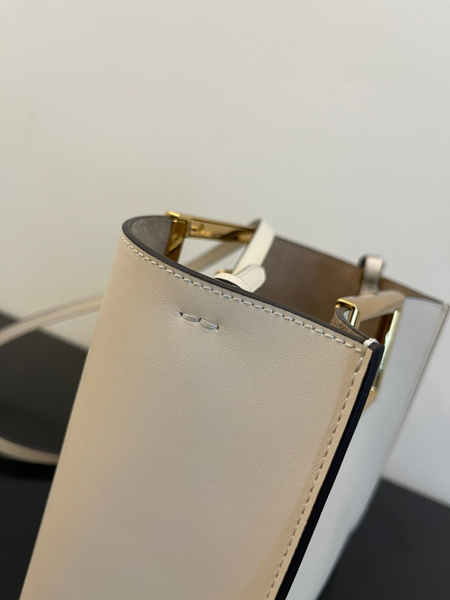 Fendi C'mon Mini White Leather Shoulder Bag with Gold Hardware