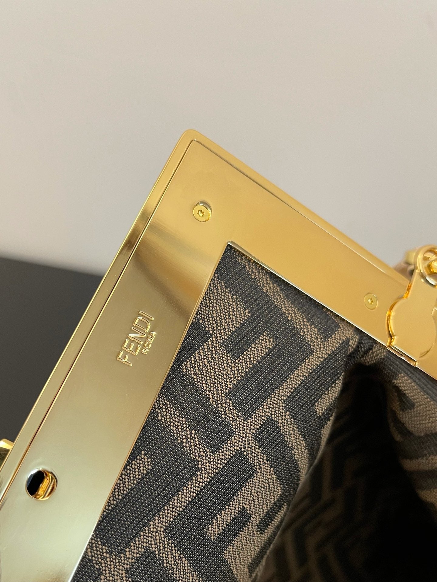 Fendi First Small Brown Leather Clutch with Gold-Tone F Clasp