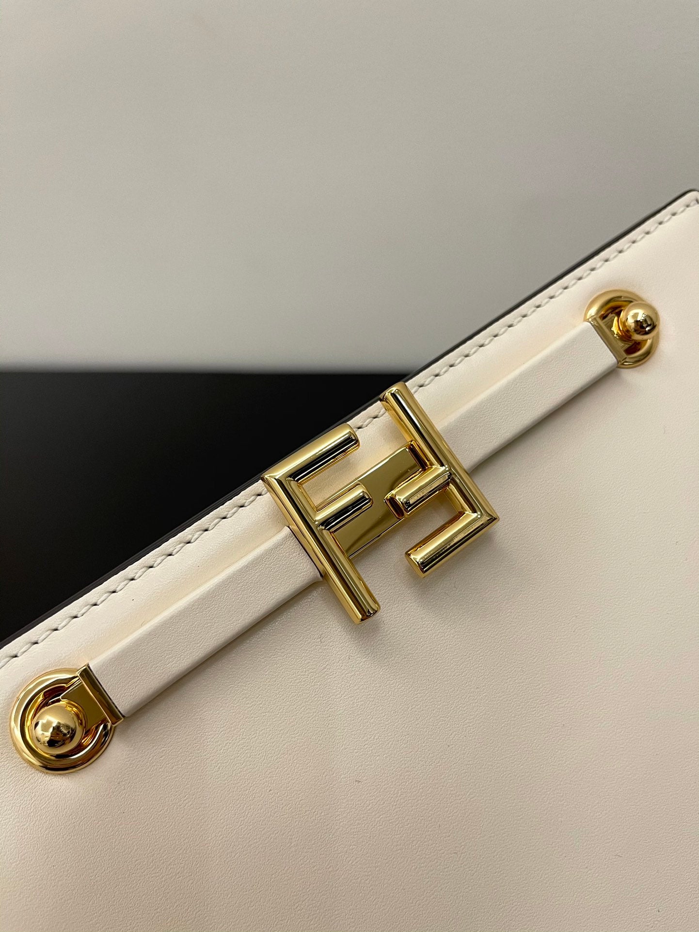 Fendi C'Mon Small White Leather Shoulder Bag with Gold FF Logo