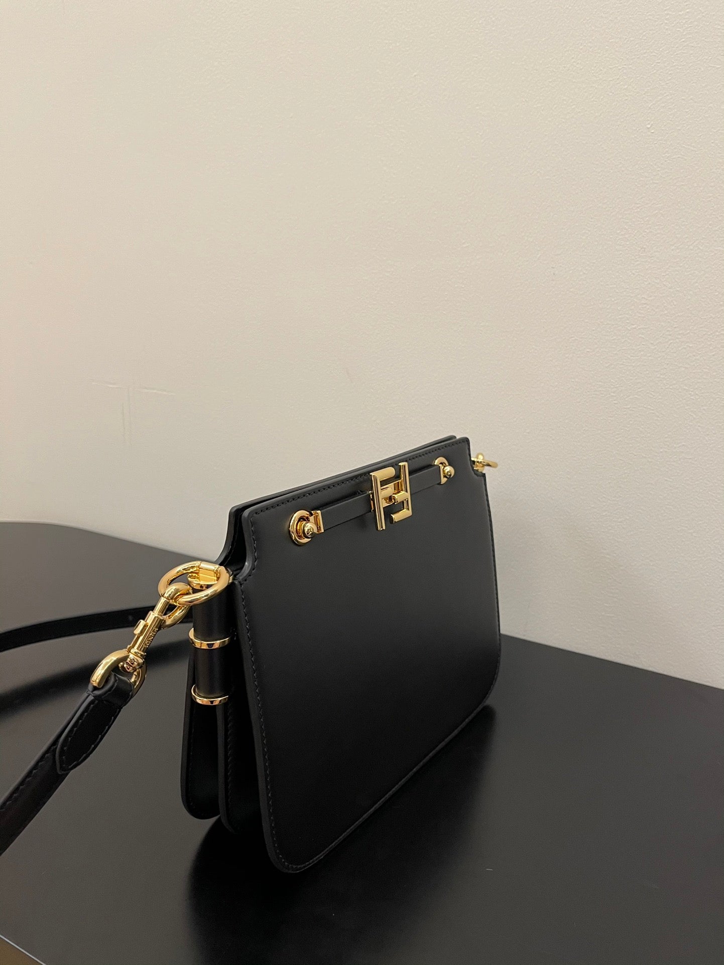 Fendi Black Leather Touch Shoulder Bag with Gold-Tone Hardware