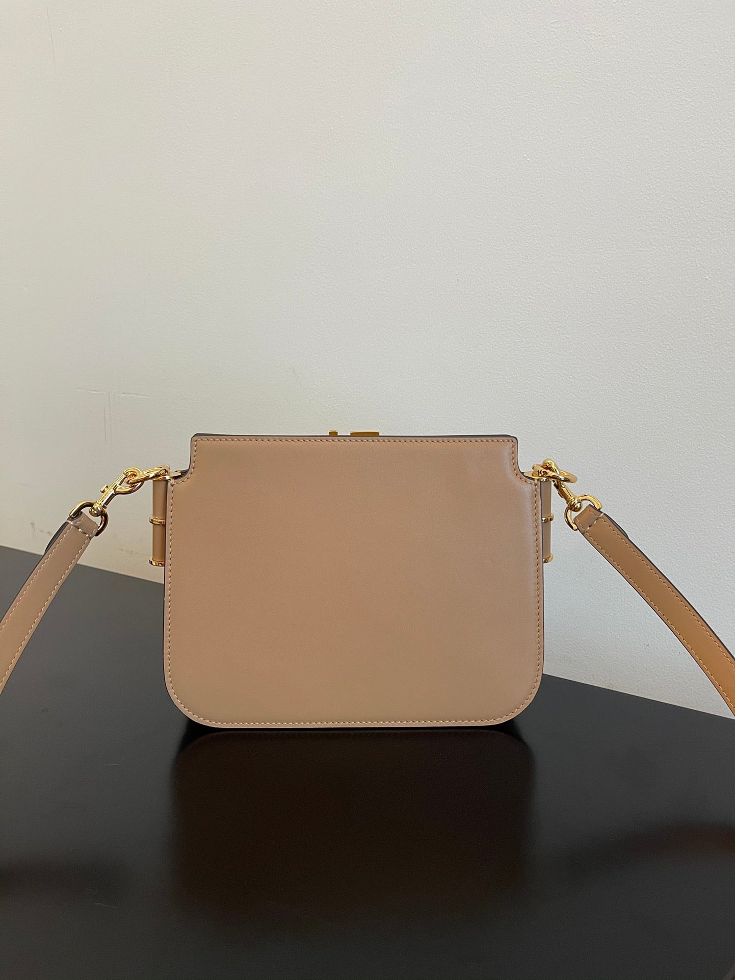 Fendi Beige Leather Small Crossbody Bag with Gold-Tone FF Logo