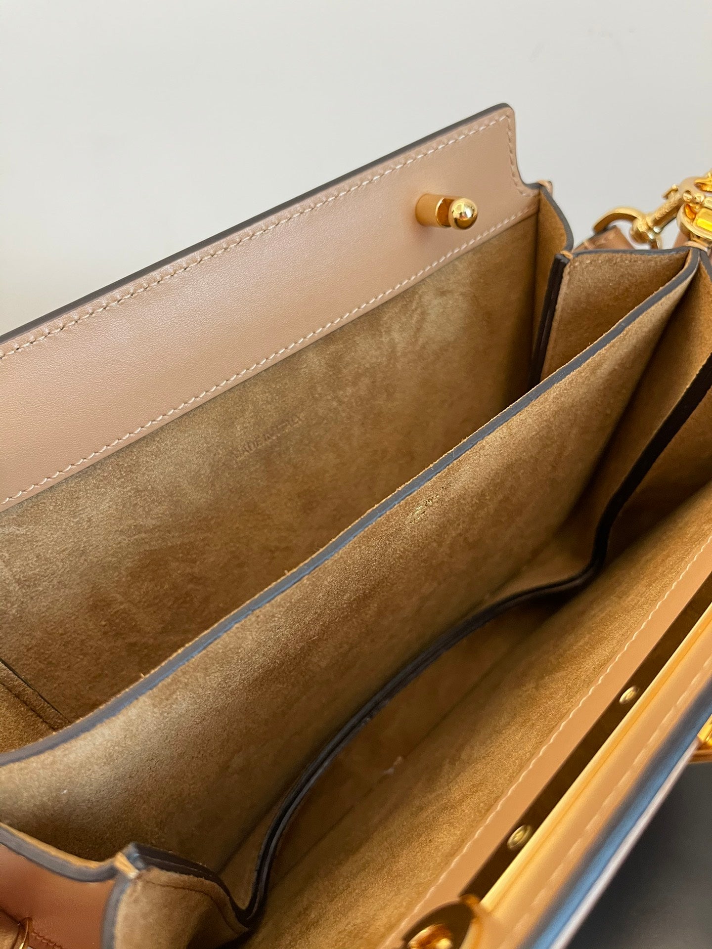 Fendi Beige Leather Small Crossbody Bag with Gold-Tone FF Logo