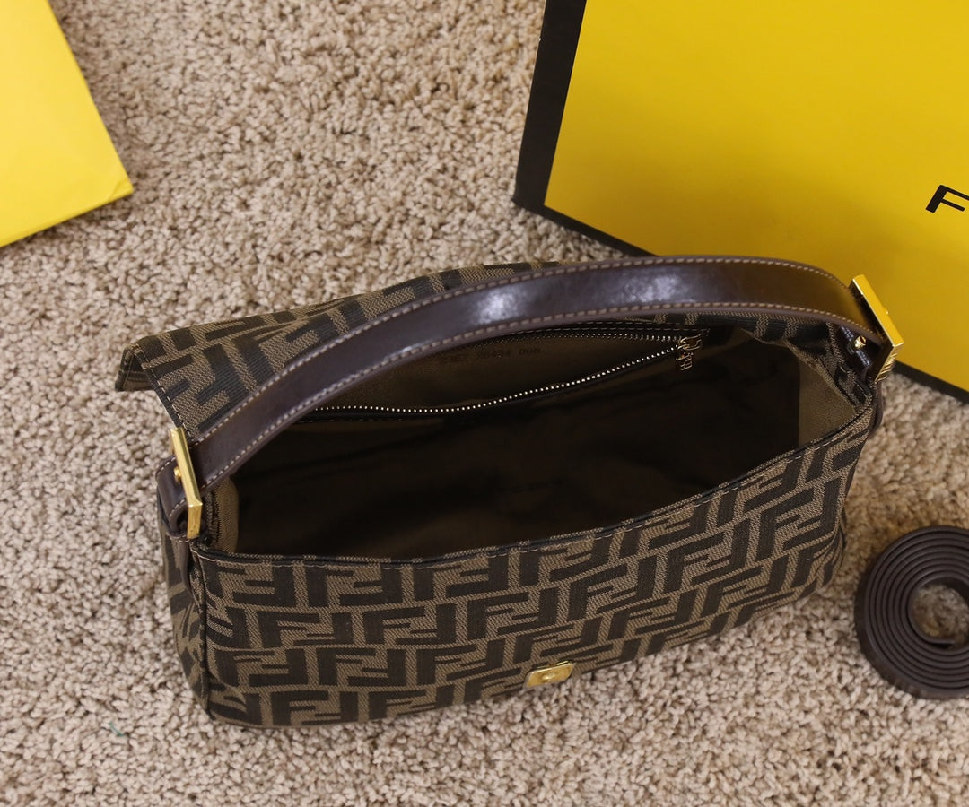 Fendi Vintage Zucca Canvas Baguette Shoulder Bag - Brown &amp; Black