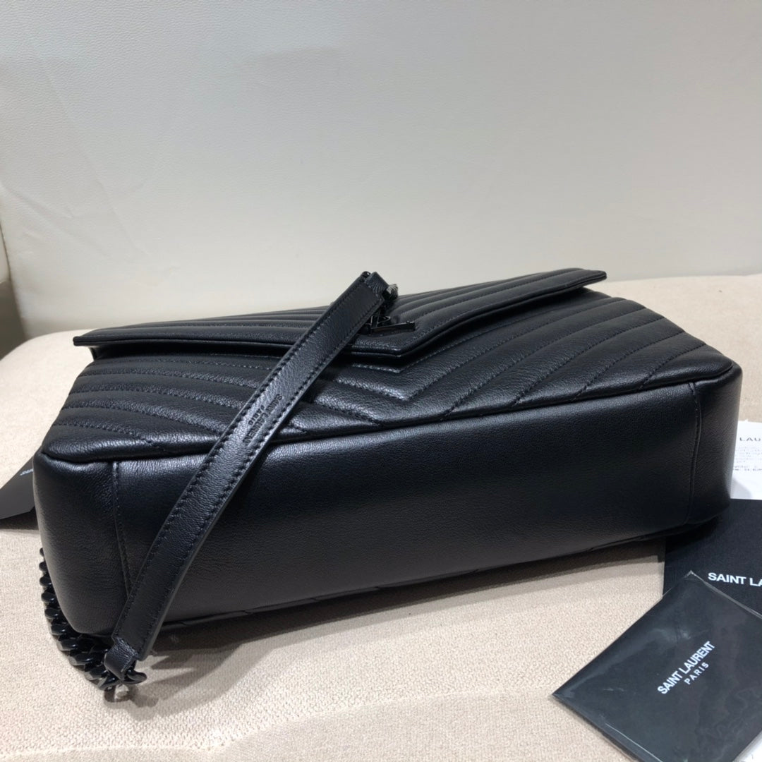 Saint Laurent Monogram College Large Shoulder Bag in Quilted Leather - Black on Black