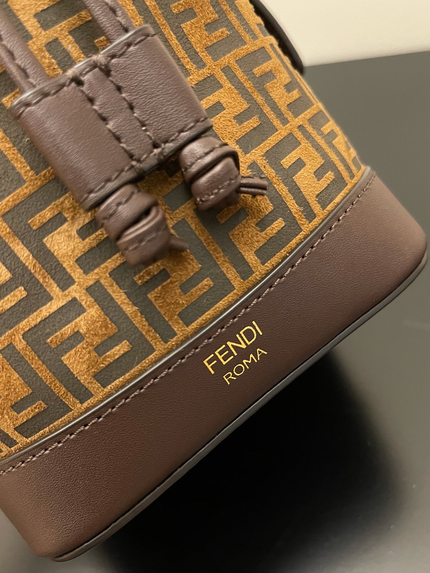 Fendi Mon Tresor Mini FF Motif Canvas Bucket Bag - Brown