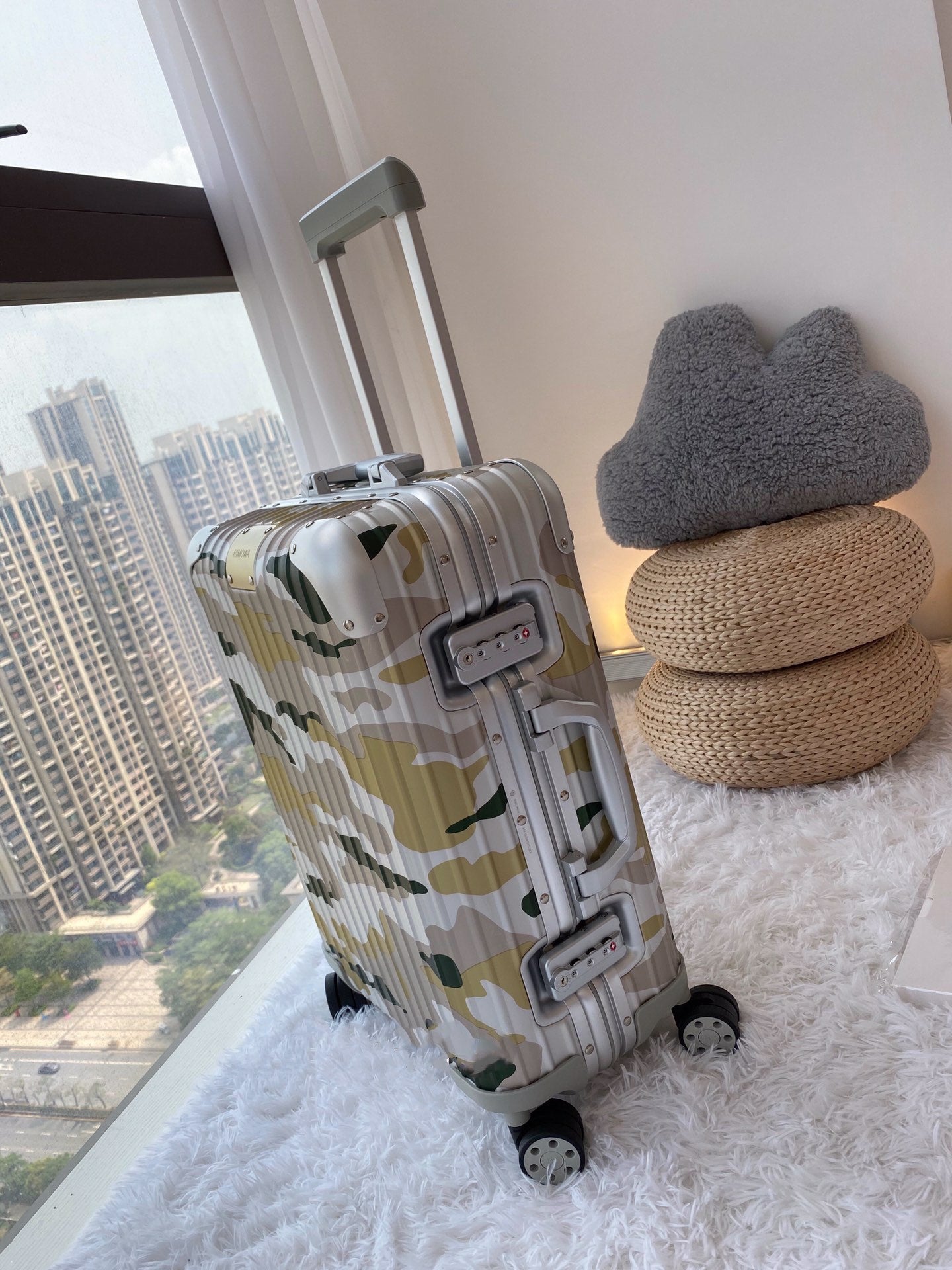 Yellow and Green Camouflage Hard Shell Spinner Suitcase
