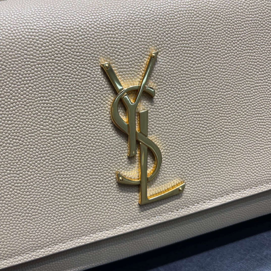 Saint Laurent Kate Small Chain Bag in Grain de Poudre Leather - Beige