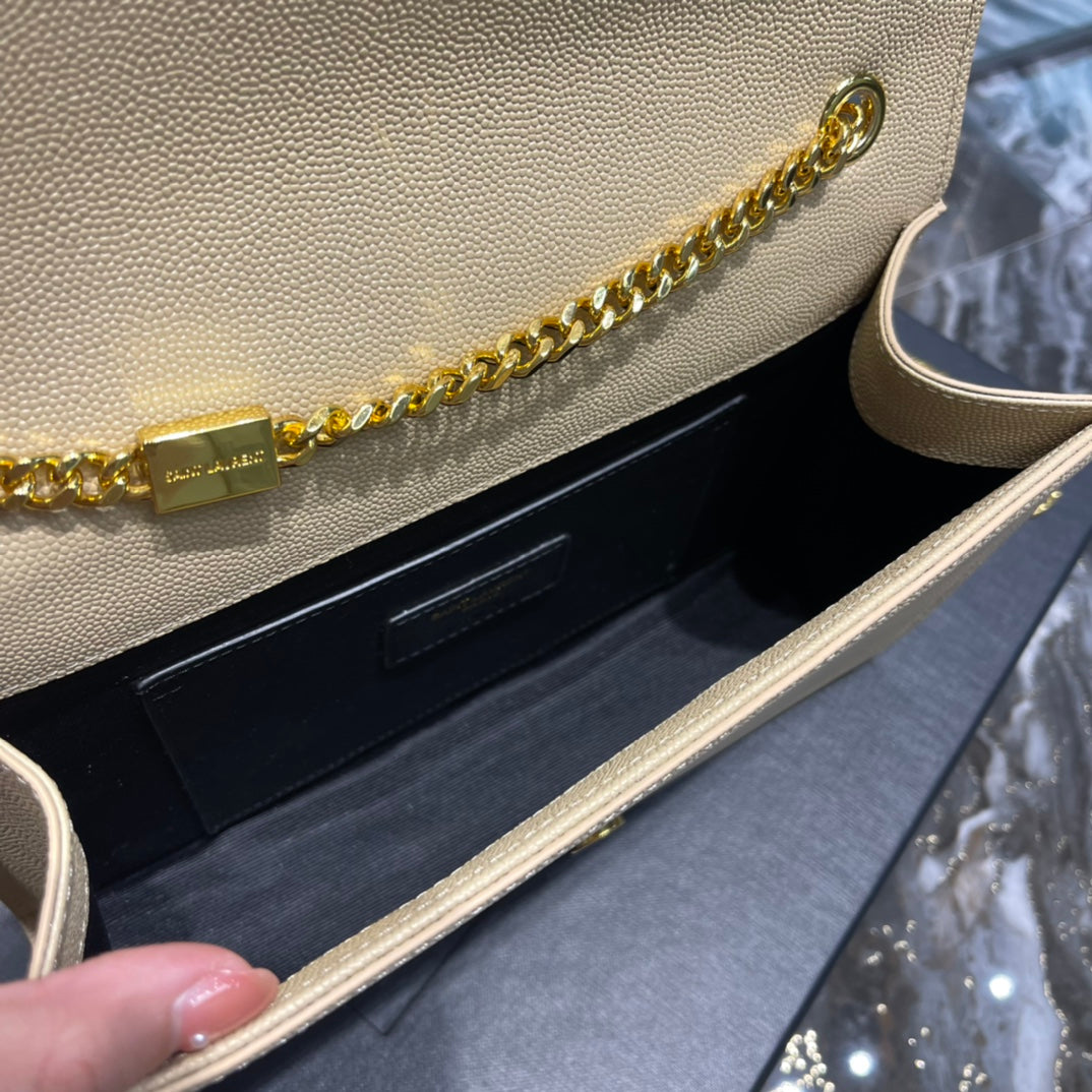 Saint Laurent Kate Small Chain Bag in Grain de Poudre Leather - Beige