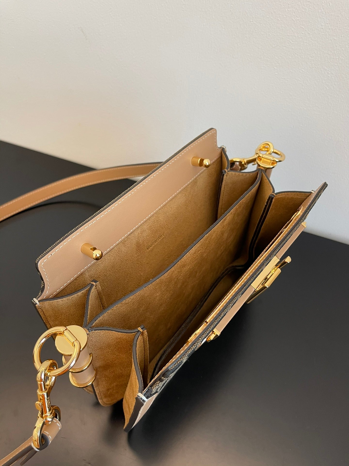 Fendi Monogram Print Mini Shoulder Bag - Brown/Beige Canvas &amp; Leather