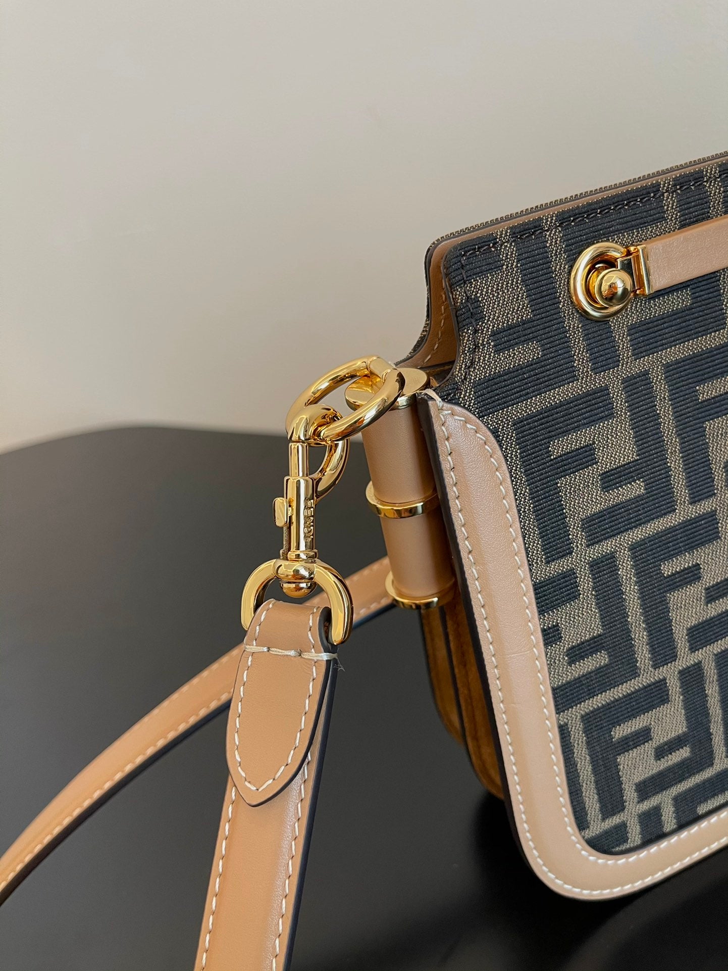 Fendi Monogram Print Mini Shoulder Bag - Brown/Beige Canvas &amp; Leather