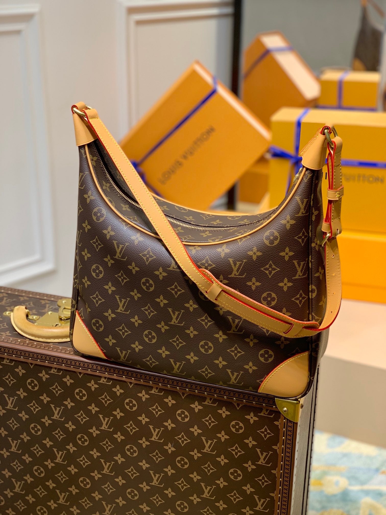 Louis Vuitton Vintage Brown Monogram Hobo Shoulder Bag with Leather Trim