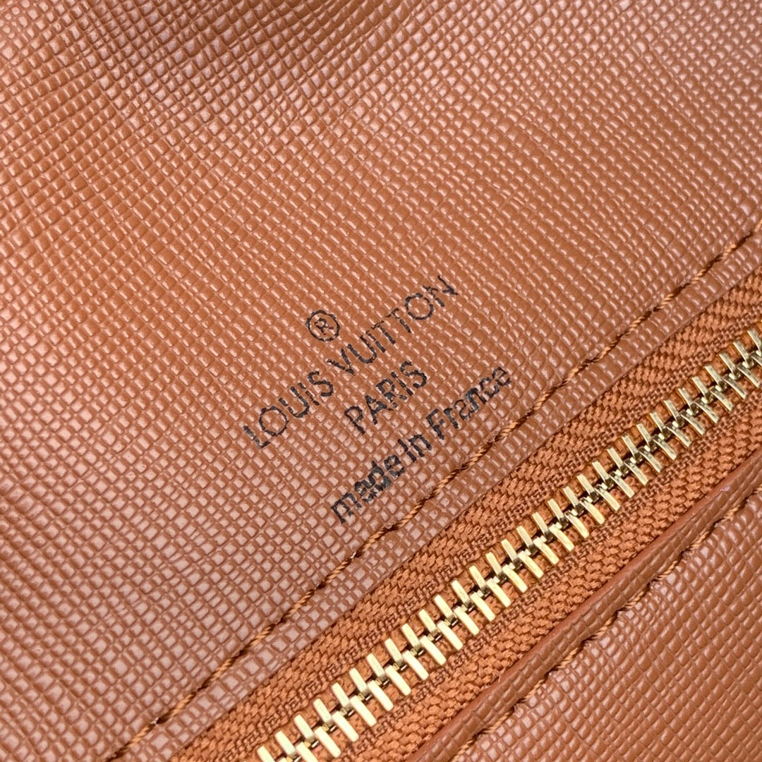 Louis Vuitton Classic Monogram Canvas Crescent Shoulder Bag with Tan Leather Trim