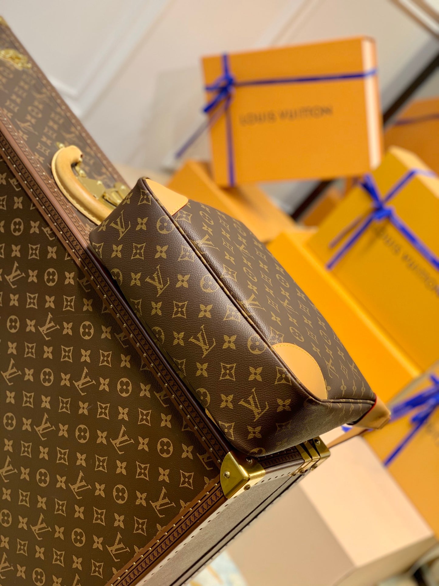 Louis Vuitton Classic Monogram Canvas Crescent Shoulder Bag with Tan Leather Trim