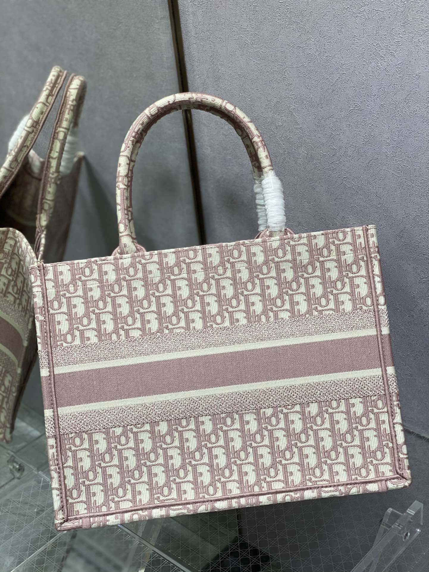 Dior Elegant Pink Monogram Canvas Tote Bag Designer Style Handbag