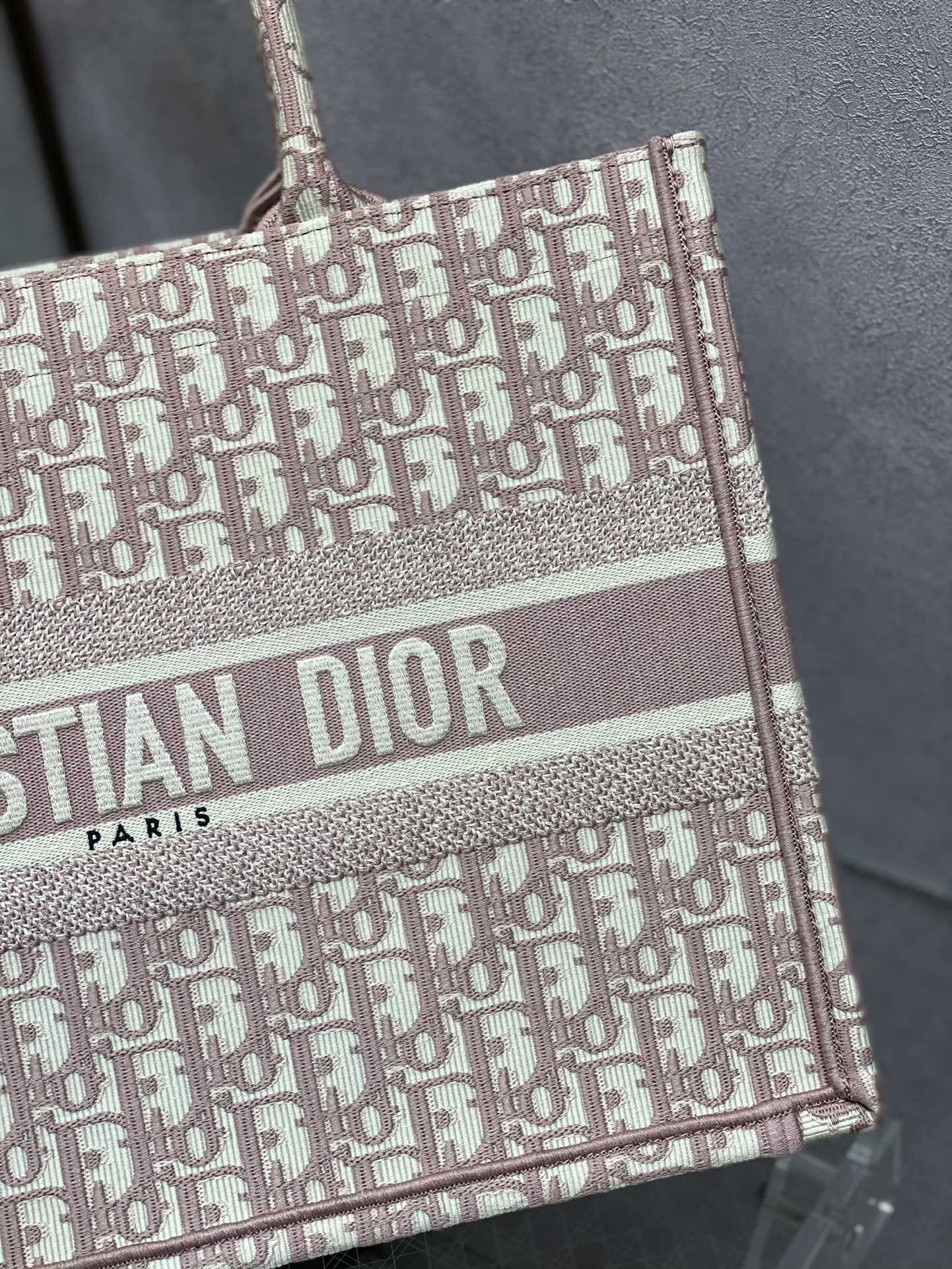 Dior Luxury Pink Oblique Monogram Embroidered Canvas Tote Bag
