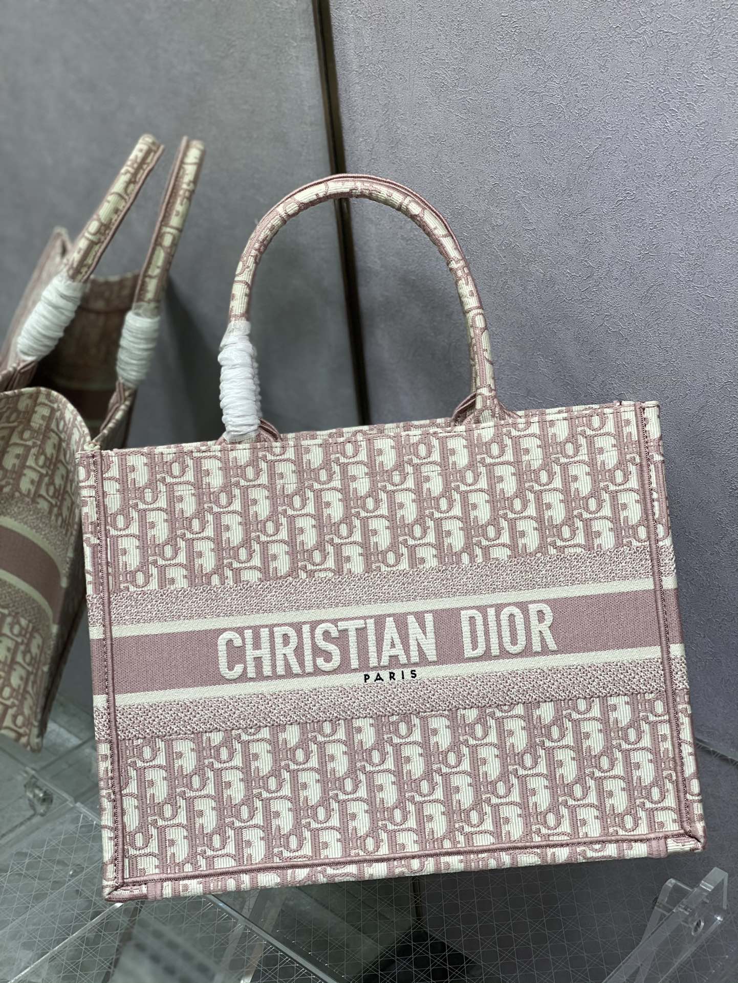 Dior Elegant Pink Monogram Canvas Tote Bag Designer Style Handbag