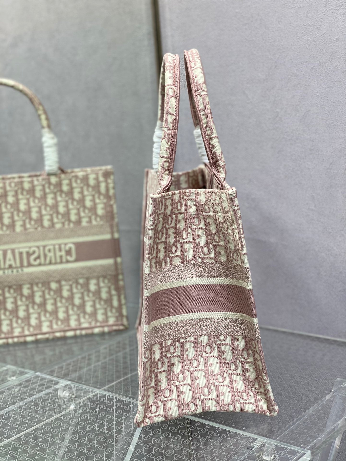Dior Elegant Pink Monogram Canvas Tote Bag Designer Style Handbag