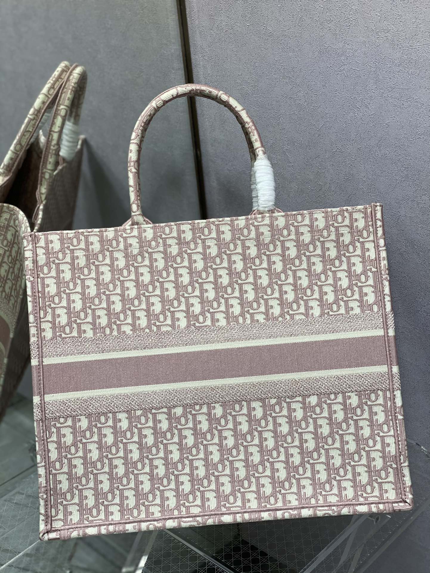 Dior Dusty Pink Monogram Embroidered Canvas Tote Bag for Women