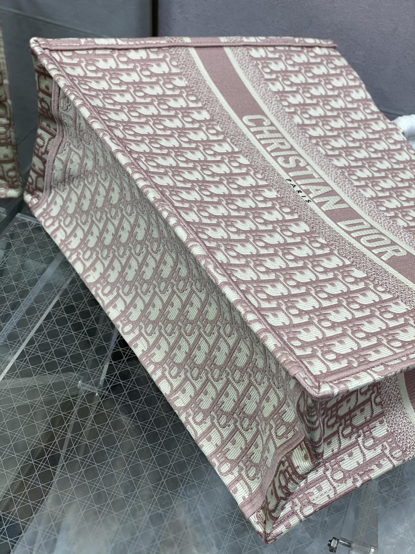 Christian Dior Book Tote Pink Dior Oblique Embroidery Bag