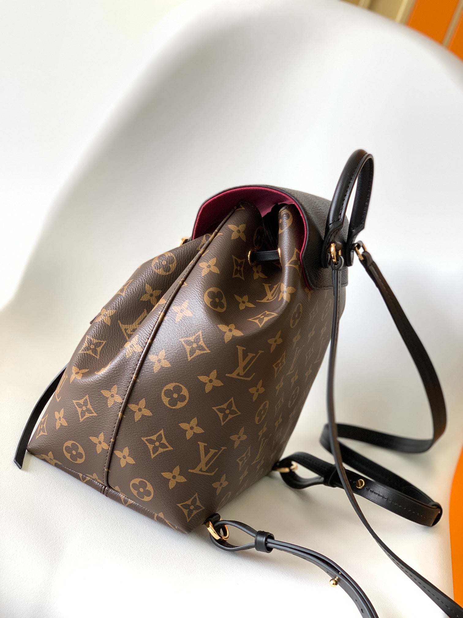 Louis Vuitton Classic Monogram Pattern Drawstring Backpack with Leather Flap