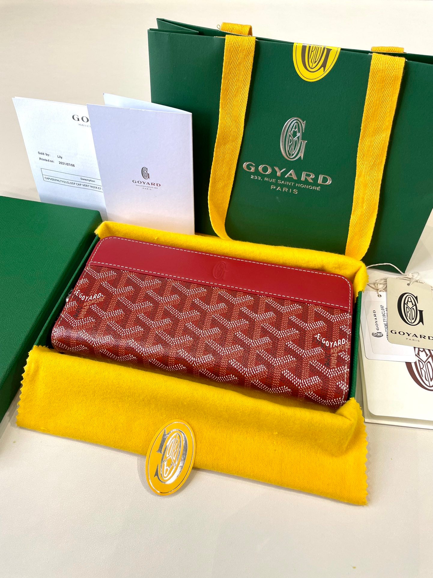 Gogy Red Chevron Monogram Continental Leather Wallet with Flap