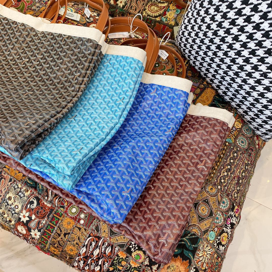 Gogy Casual Canvas Tote Bag with Leather Handles and Patterned Straps