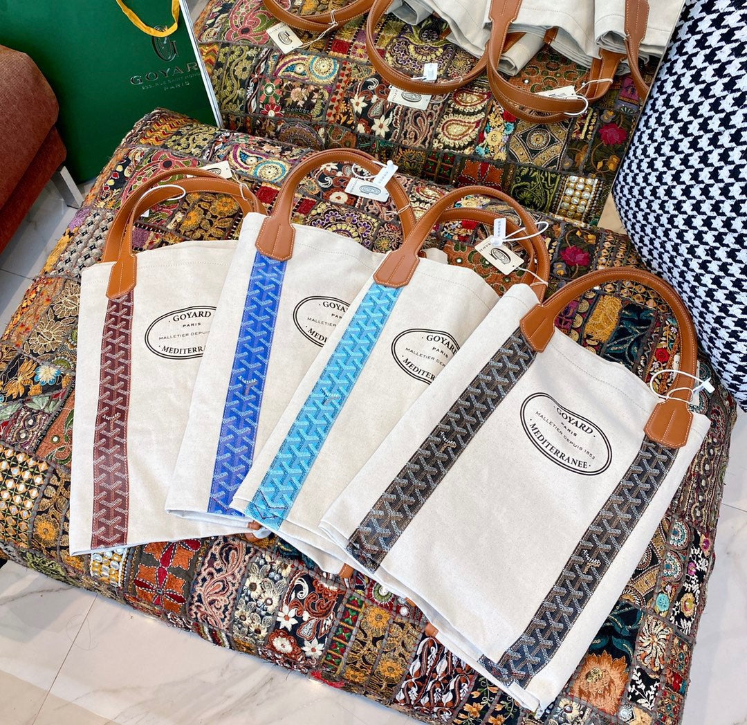 Gogy Casual Canvas Tote Bag with Leather Handles and Patterned Straps