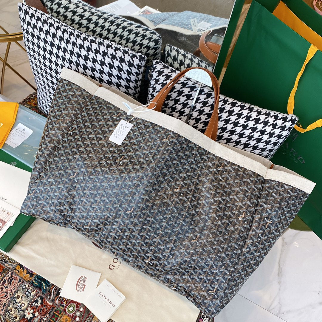 Gogy Large Chevron Pattern Tote Bag with Leather Handles and Canvas Trim