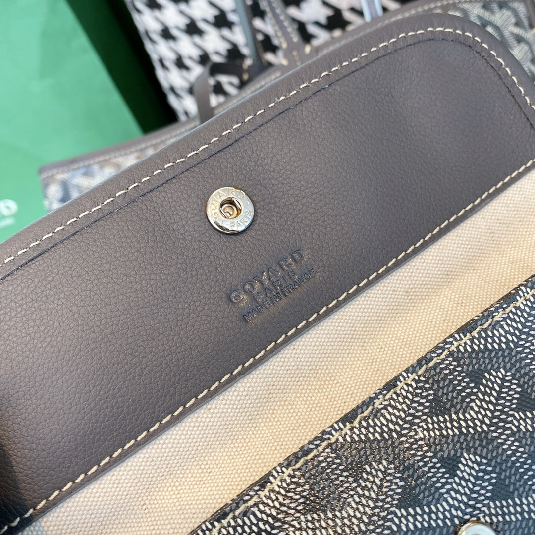 Gogy Classic Grey Chevron Monogram Canvas Pouch with Leather Trim