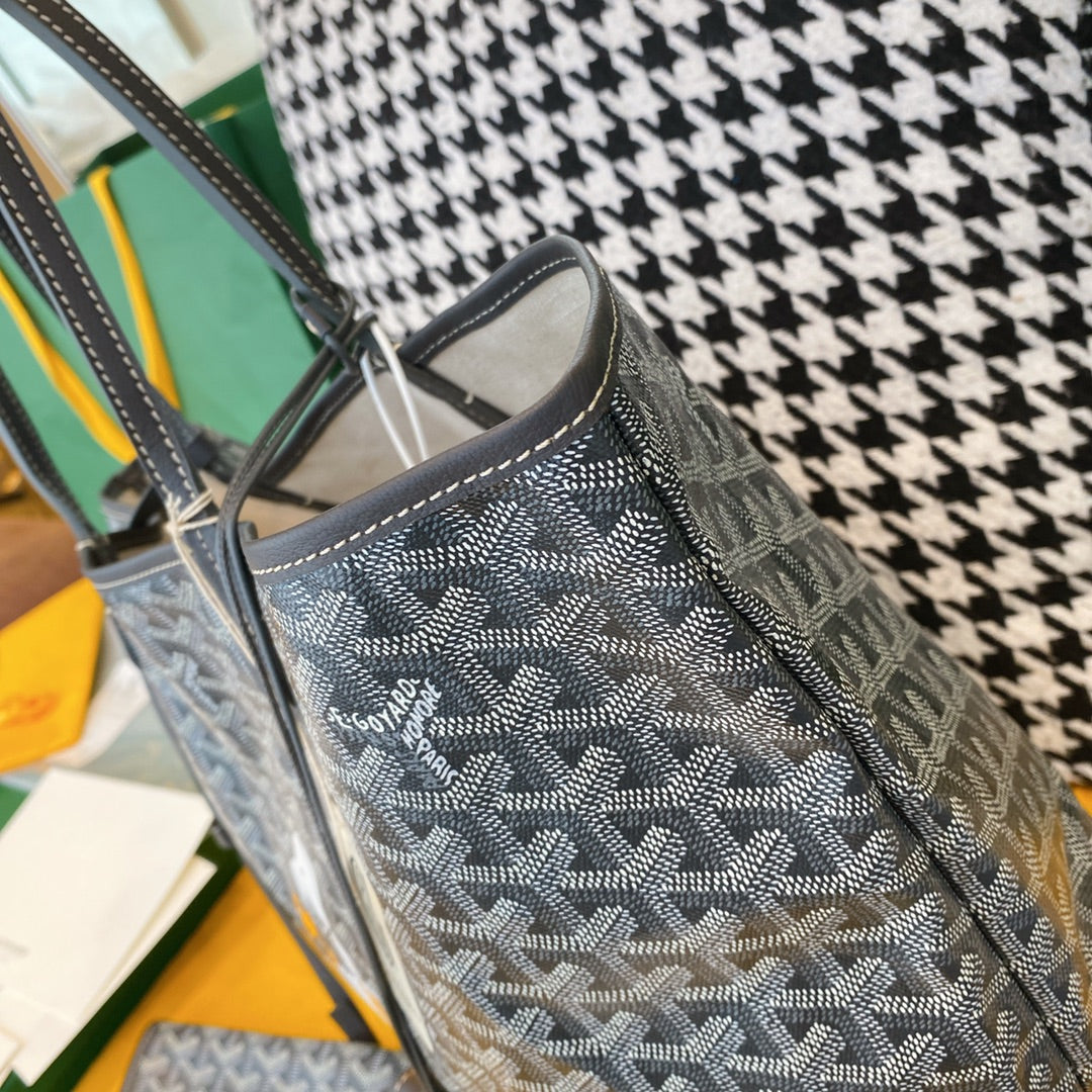 Gogy Classic Grey Chevron Monogram Canvas Pouch with Leather Trim