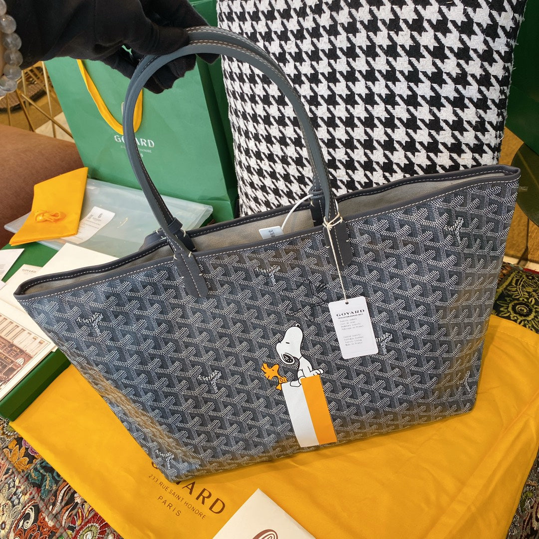 Gogy Classic Grey Chevron Monogram Tote Bag Large Shoulder Shopper