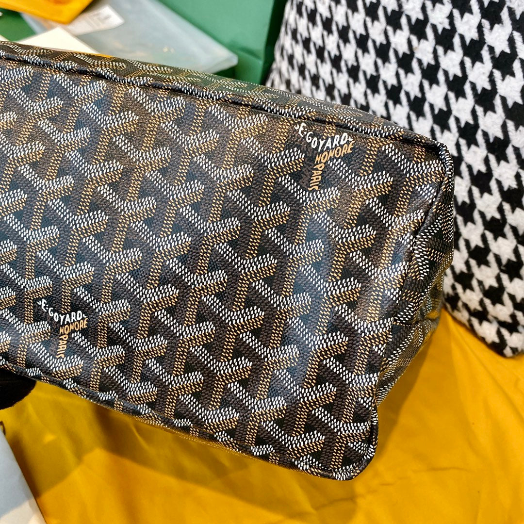 Gogy Geometric Chevron Print Canvas Tote Bag with Leather Handles