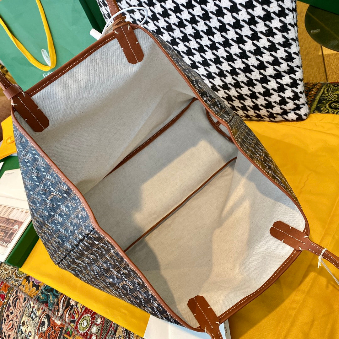 Gogy Geometric Chevron Print Canvas Tote Bag with Leather Handles