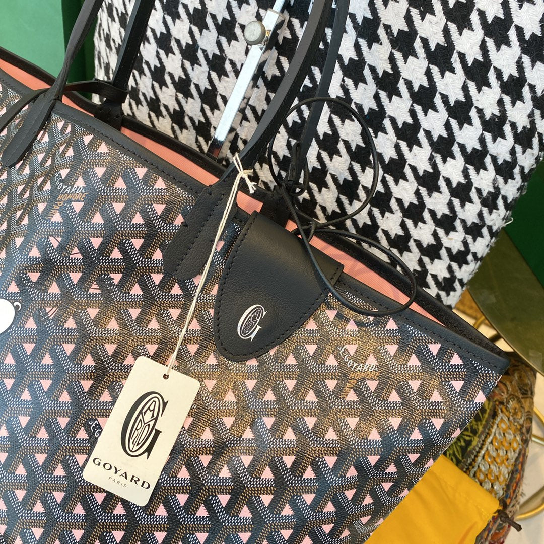 Gogy Monogram Chevron Tote Bag Set with Matching Pouch and Cartoon Dog Detail