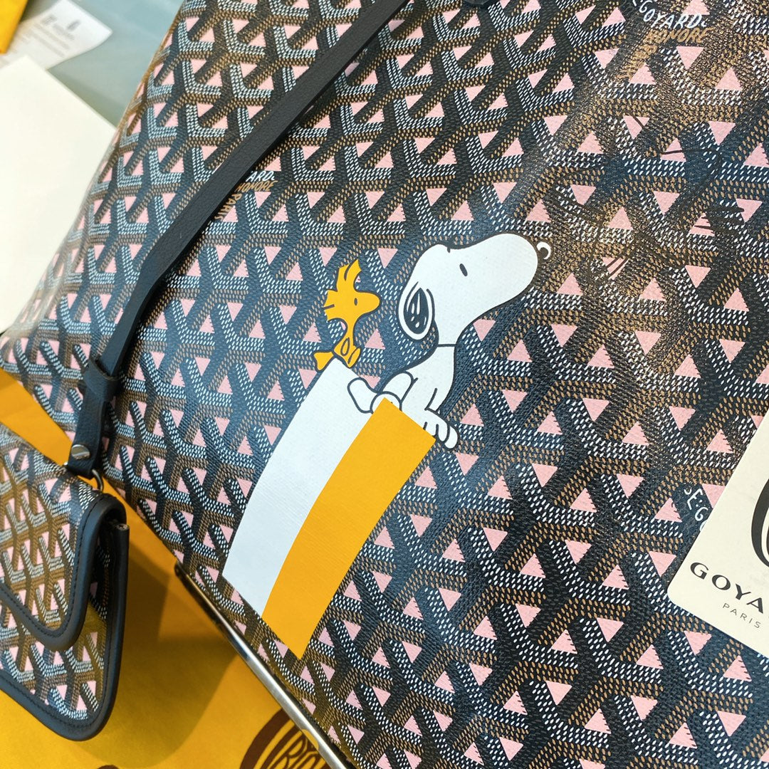 Gogy Monogram Chevron Tote Bag Set with Matching Pouch and Cartoon Dog Detail