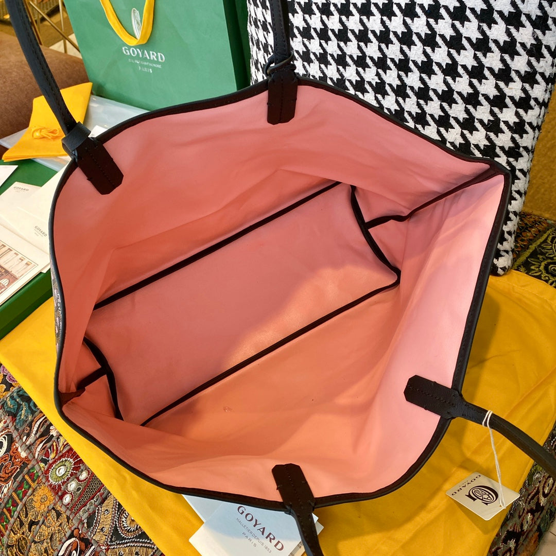 Gogy Elegant Pink Canvas Handbag with Black Leather Trim Detail