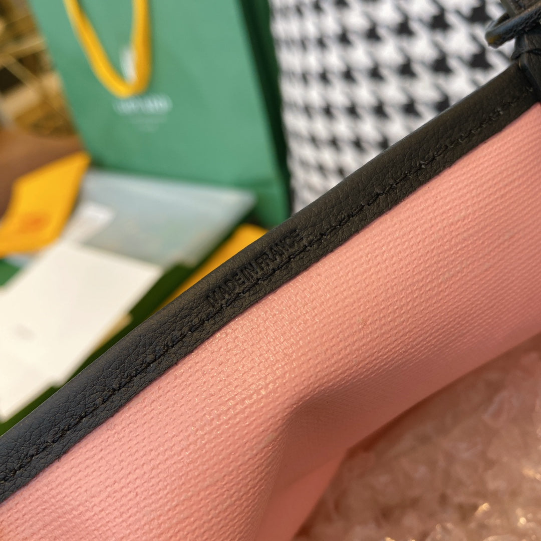 Gogy Elegant Pink Canvas Handbag with Black Leather Trim Detail