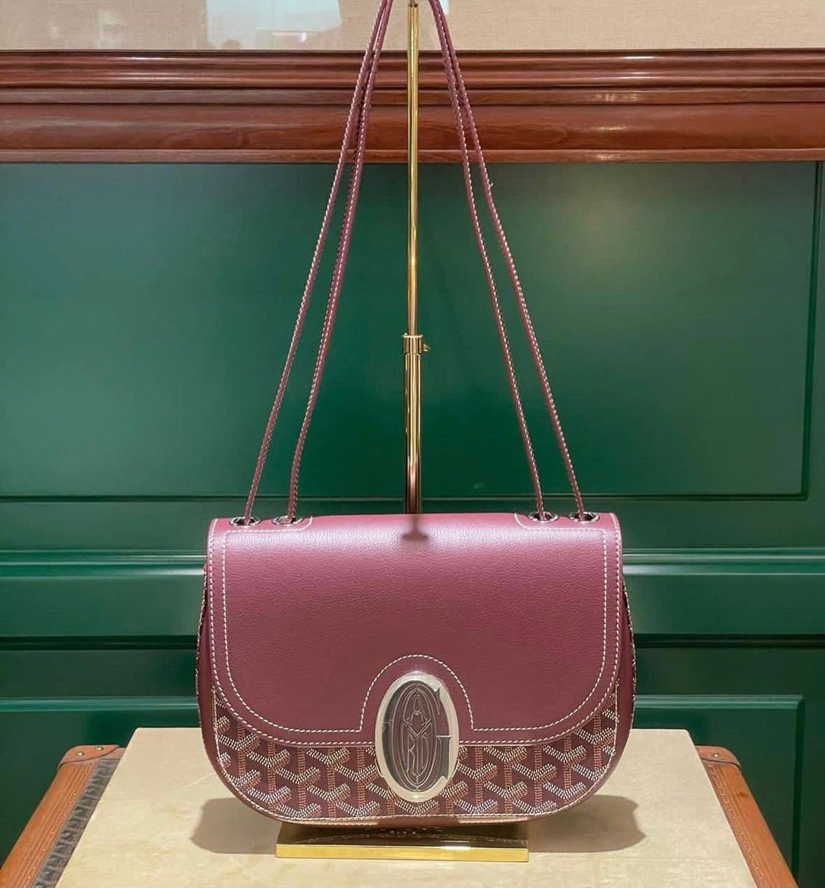 Gogy Elegant Grey Leather Monogram Saddle Bag Flap Shoulder Purse