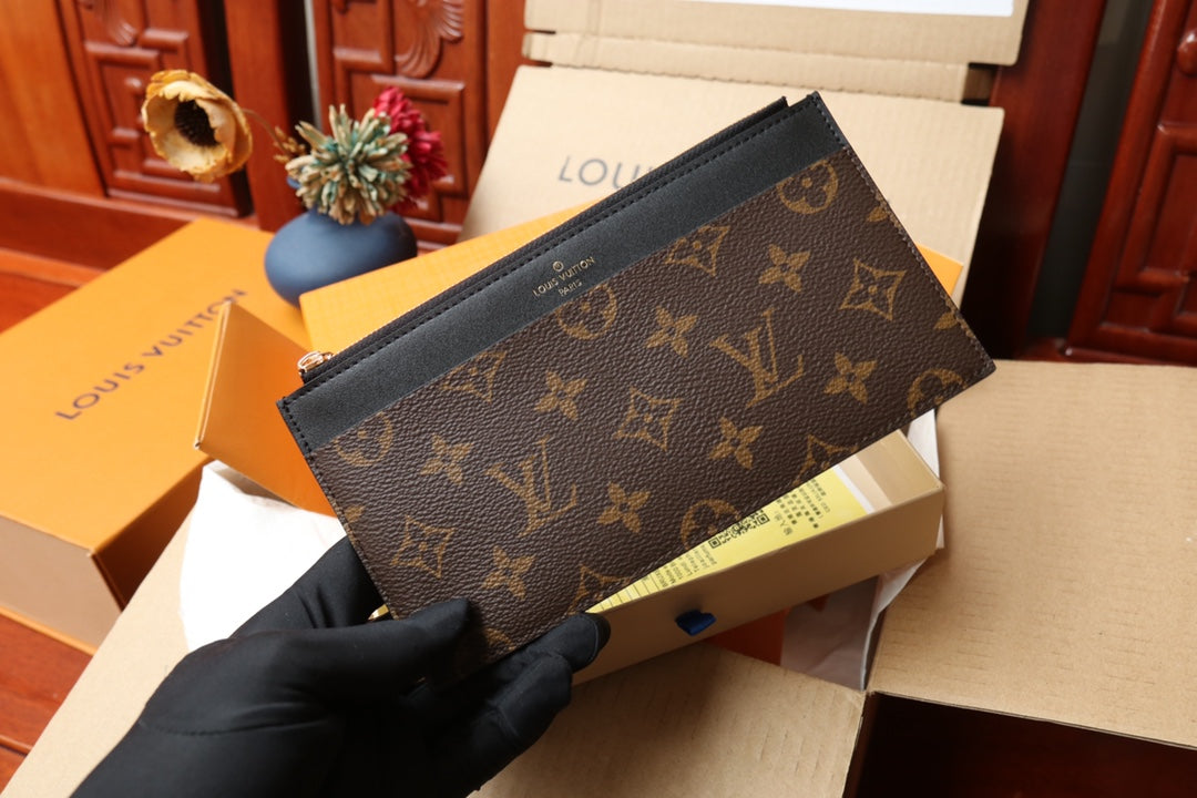 Louis Vuitton Brown Monogram Canvas Slim Pouch Zippered Card Holder Wallet
