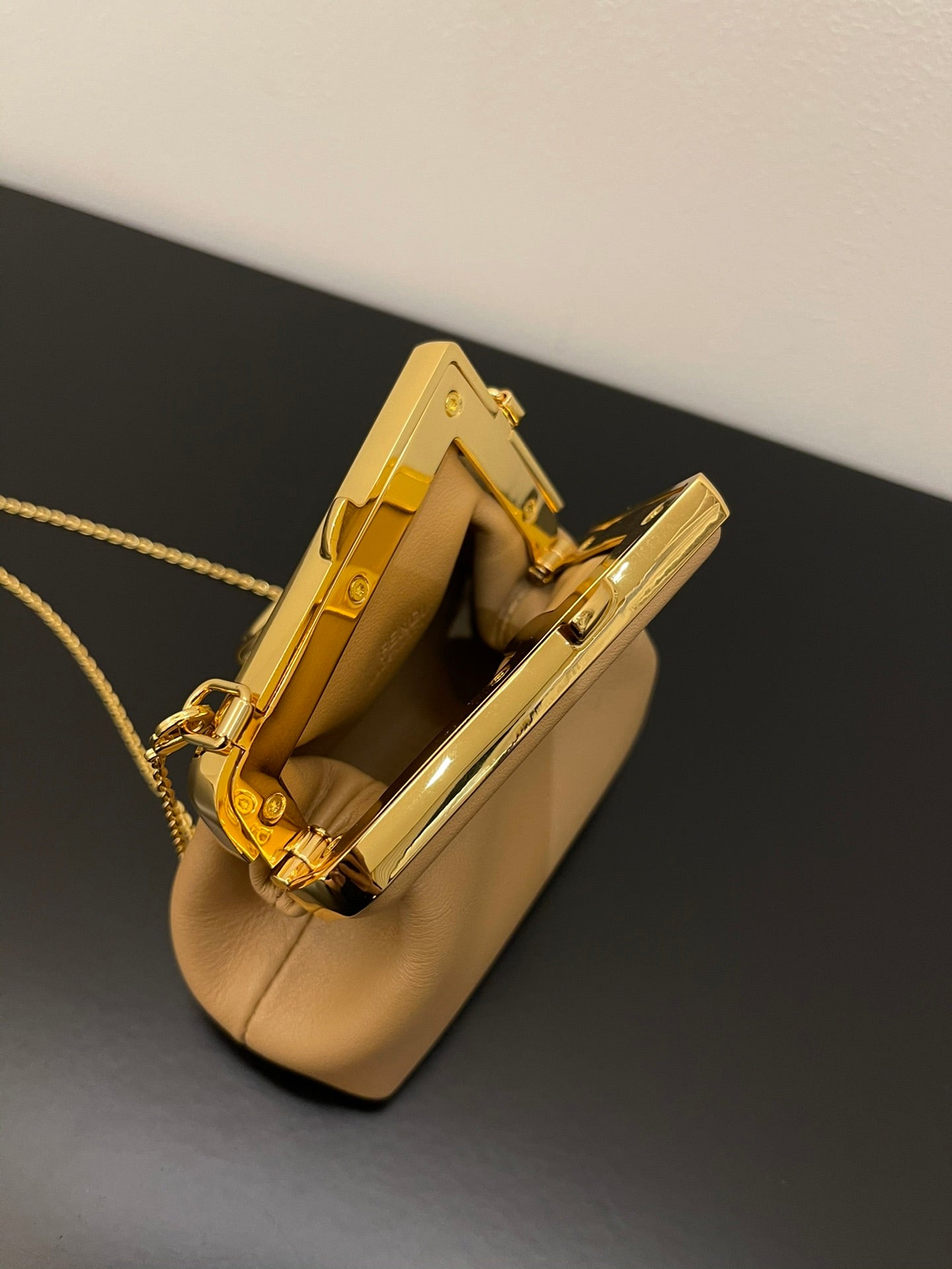 Fendi First Nano Leather Charm - Beige Crossbody Pouch