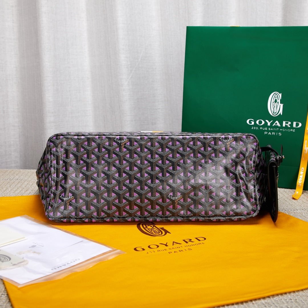 Gogy Chevron Monogram Tote Bag with Cartoon Dog Graphic and Pouch