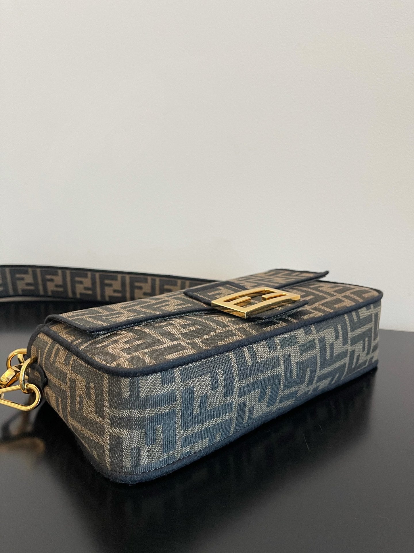 Fendi Baguette Mini Monogram Fabric Shoulder Bag - Brown/Grey