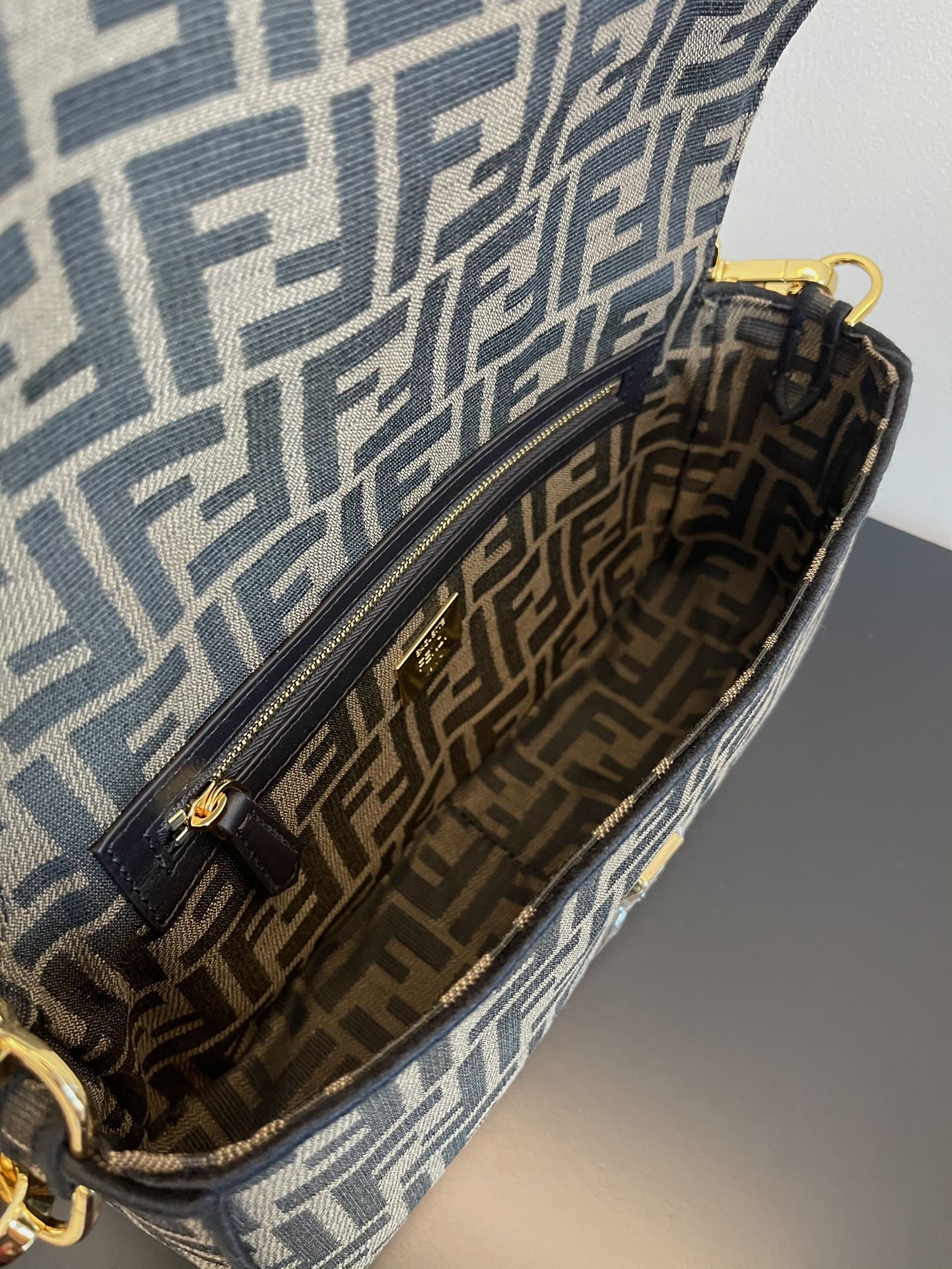 Fendi Baguette Monogram Canvas Shoulder Bag - Grey/Black FF Logo