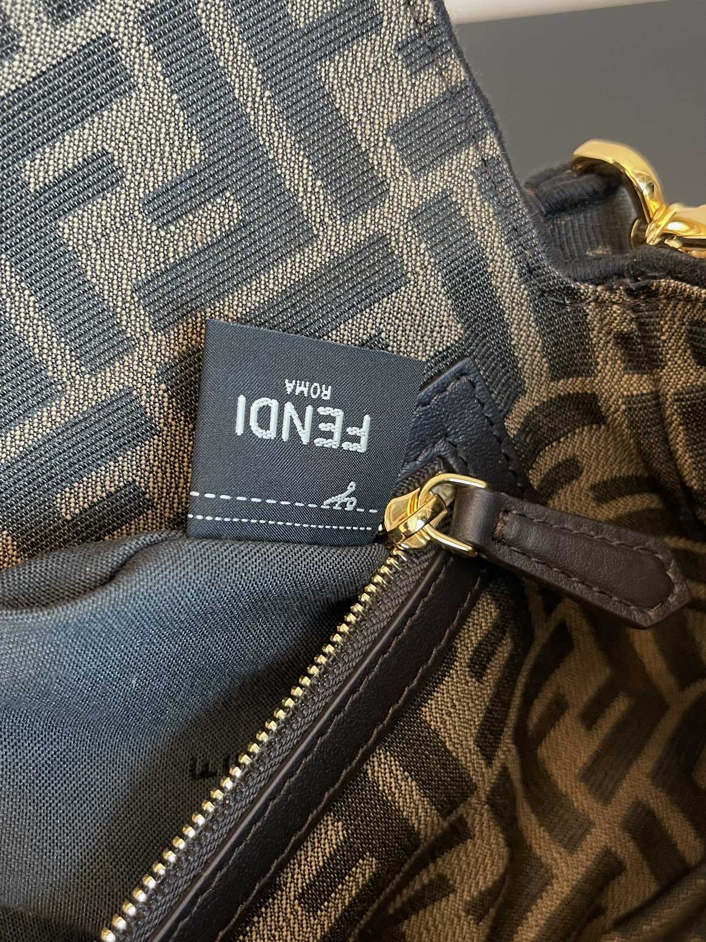 Fendi Baguette Mini Monogram Fabric Shoulder Bag - Brown/Grey
