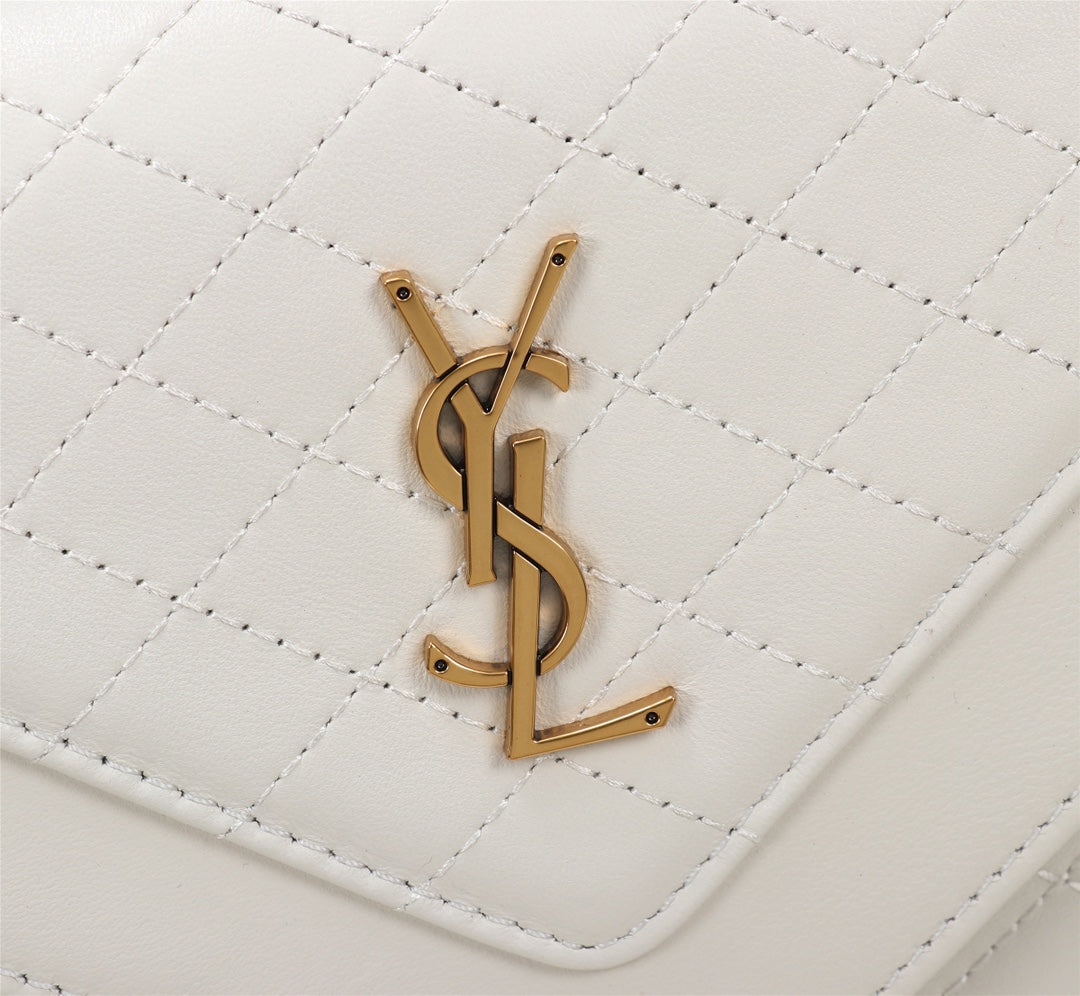 Saint Laurent Gaby Small Shoulder Bag in Quilted Leather - White/Gold