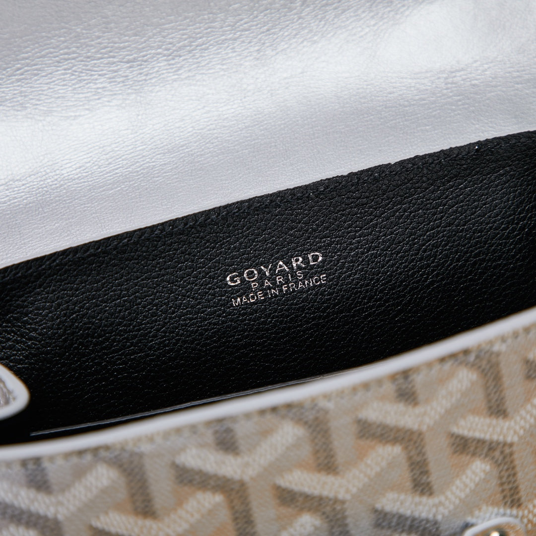 Gogy White Chevron Print Structured Leather Handbag with Top Handle
